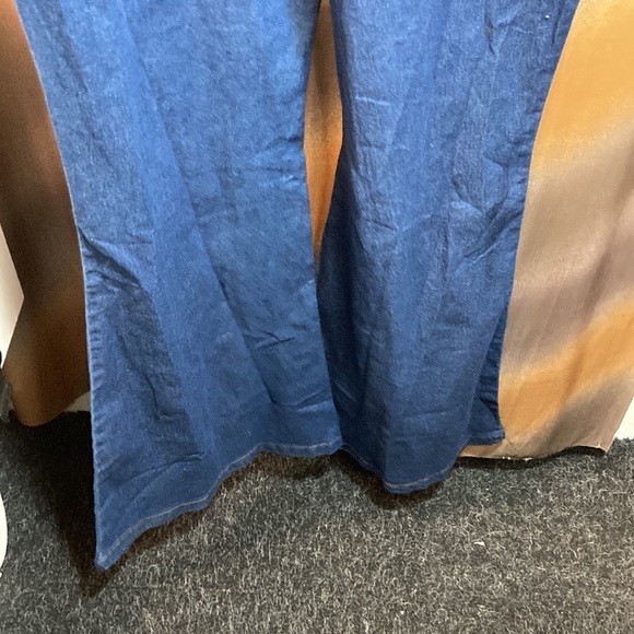 Stretchy Strappy Overalls Bell Bottoms Denim Jumpsuit Sleeveless Blue Size XL - Picture 6 of 6